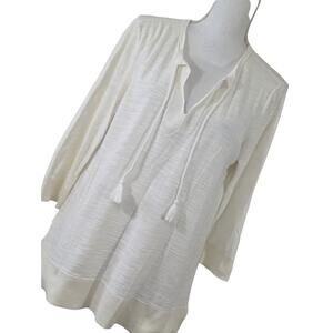 LOFT! ULTRA LIGHT DELICATE CREAM KNIT 1/2 SLEEVE TUNIC TOP, BLOUSE, SWEATER!SZ L